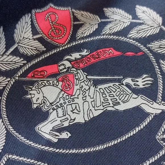 Vintage Burberrys Silk Scarf Knight Logo Blue/Red - Picture 4 of 5